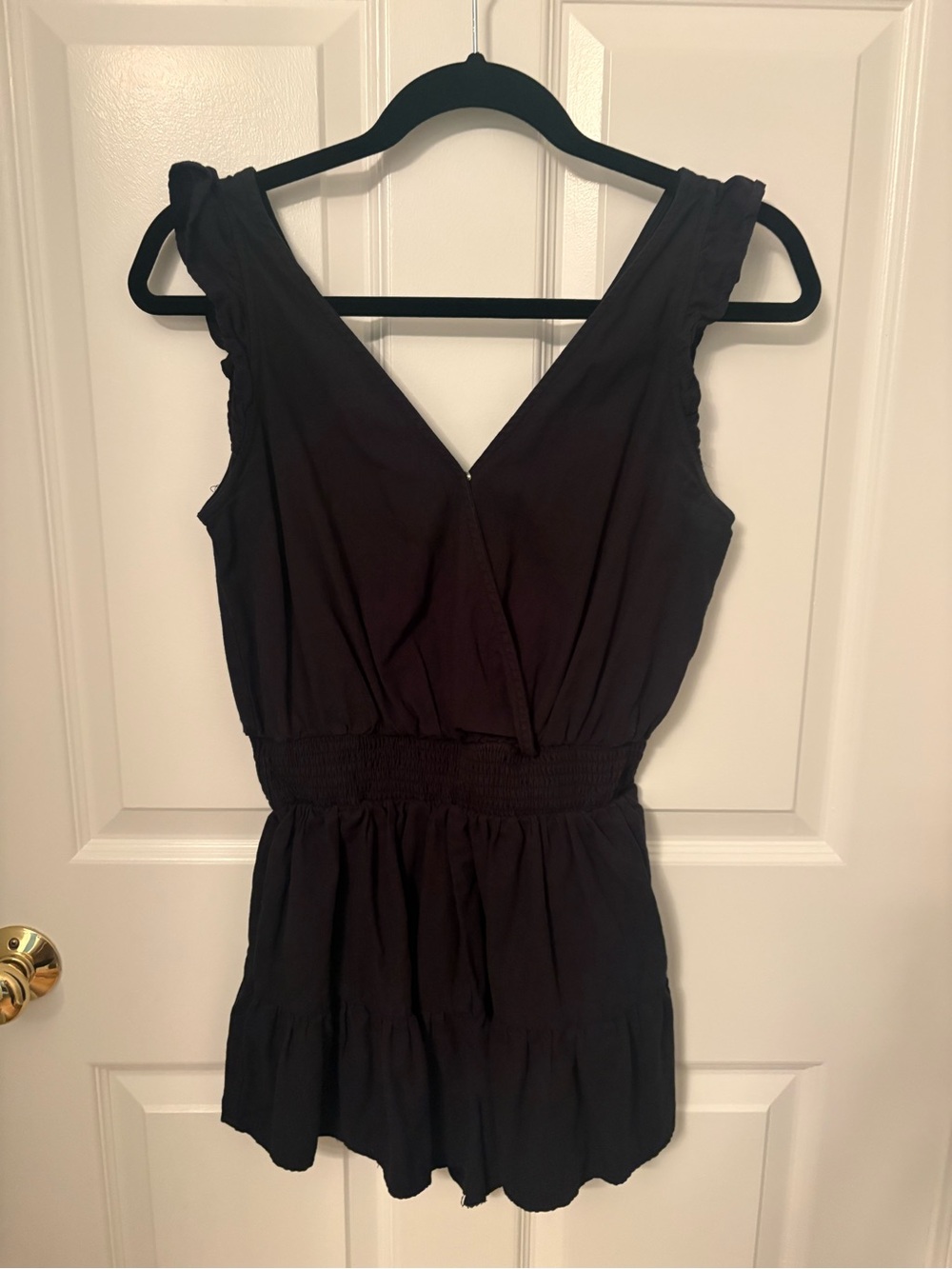 “New In” Black V-Neck Smocked Waist Romper